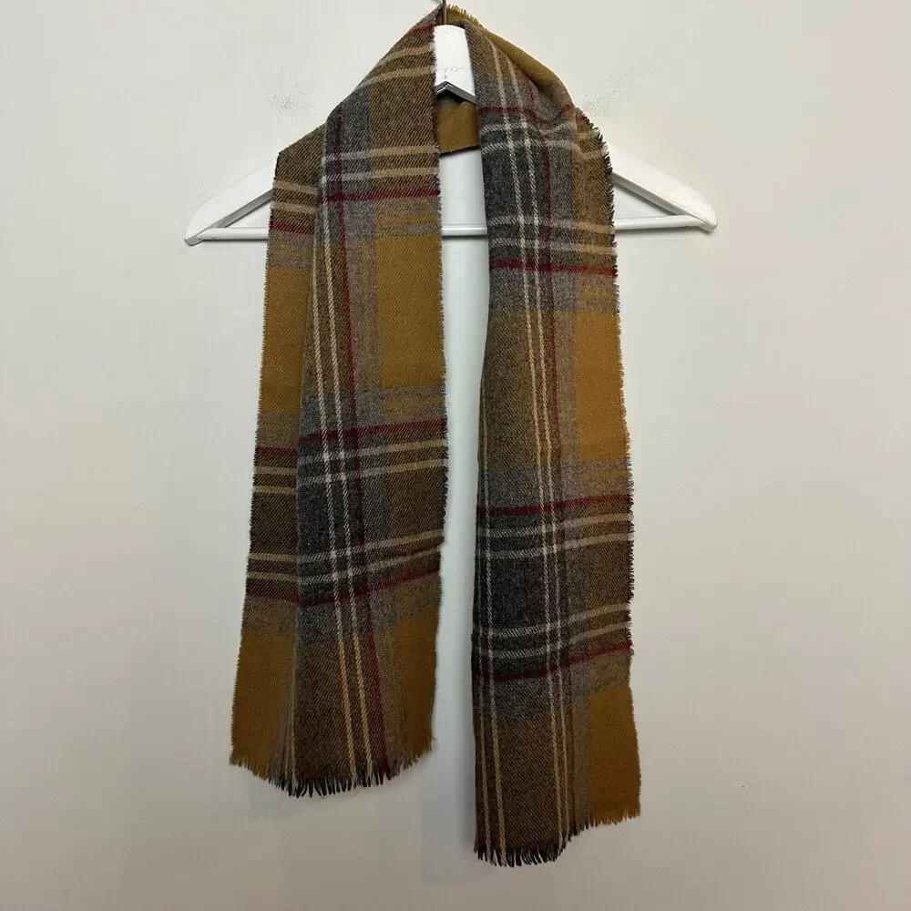 Vintage 1970s Christian Dior Plaid Scarf Brown Grey Burgundy Tartan
